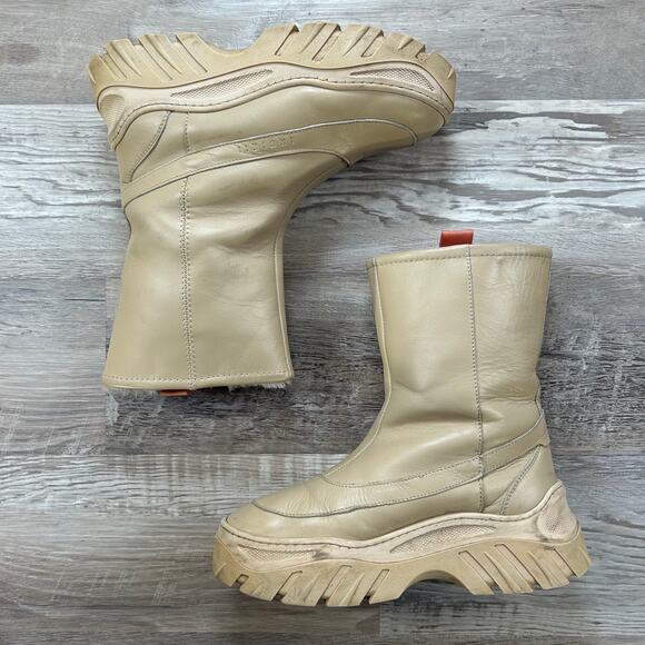 Inuikii Shearling Lined Leather Platform Winter Boots Beige Chunky Sole EU 39 - Picture 1 of 8